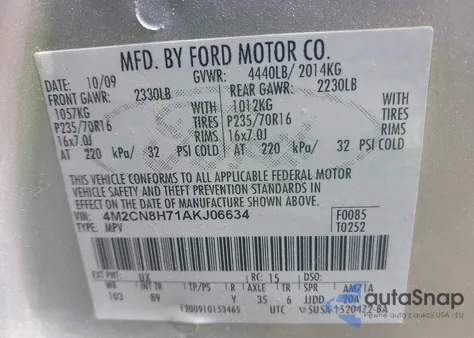 2010 Mercury Mariner Premier из США, поврежденный, VIN 4M2CN8H71AKJ06634